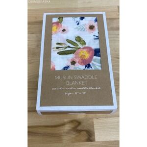 Mud Pie Floral Baby Girls Cotton Muslin Swaddle Blanket In Gift Box‎ 47" X 47"
